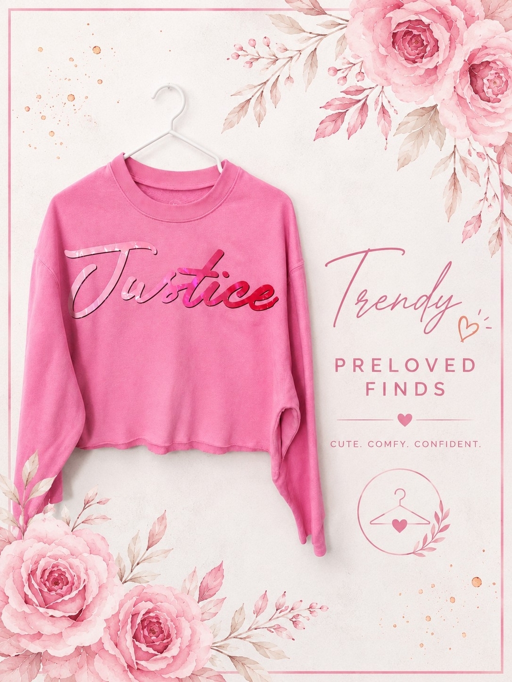 Justice Pink Cropped Logo Sweatshirt Size 10 Girls